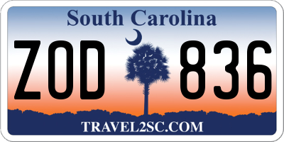 SC license plate ZOD836