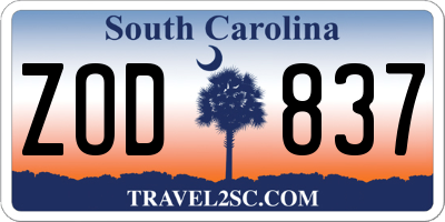 SC license plate ZOD837