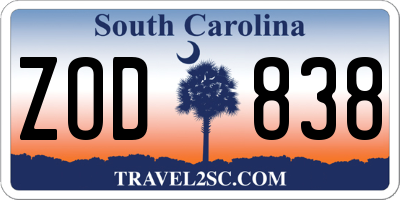 SC license plate ZOD838