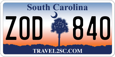SC license plate ZOD840