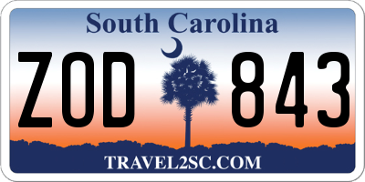 SC license plate ZOD843