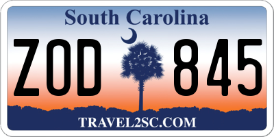 SC license plate ZOD845