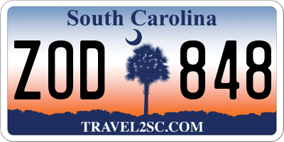 SC license plate ZOD848