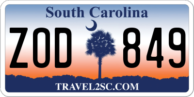 SC license plate ZOD849