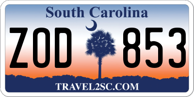 SC license plate ZOD853