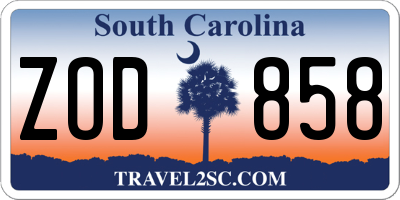 SC license plate ZOD858
