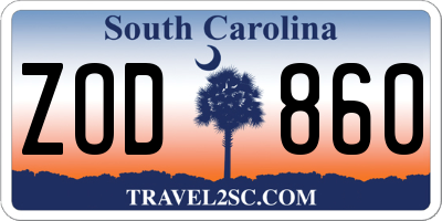 SC license plate ZOD860