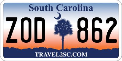 SC license plate ZOD862