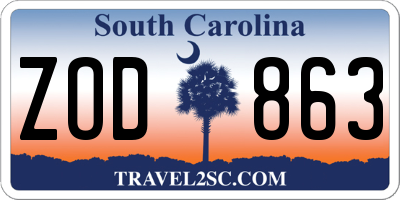 SC license plate ZOD863