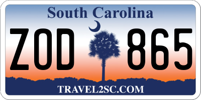 SC license plate ZOD865