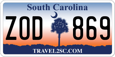 SC license plate ZOD869