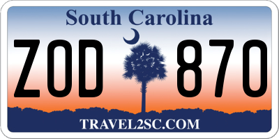 SC license plate ZOD870