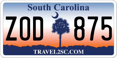SC license plate ZOD875