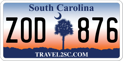 SC license plate ZOD876