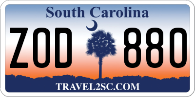 SC license plate ZOD880