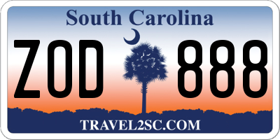 SC license plate ZOD888