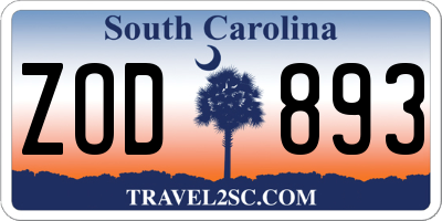 SC license plate ZOD893