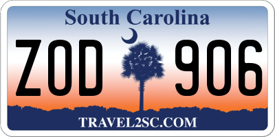SC license plate ZOD906