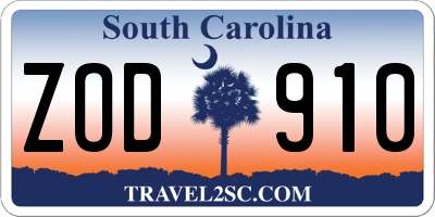 SC license plate ZOD910