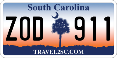 SC license plate ZOD911