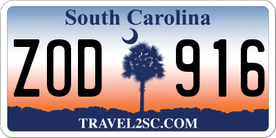 SC license plate ZOD916