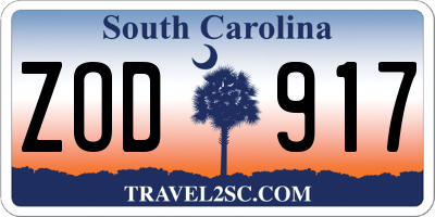 SC license plate ZOD917