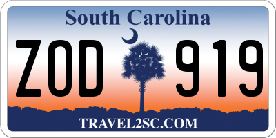 SC license plate ZOD919