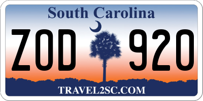 SC license plate ZOD920