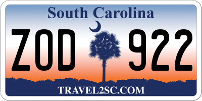 SC license plate ZOD922
