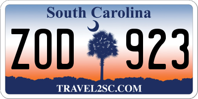 SC license plate ZOD923