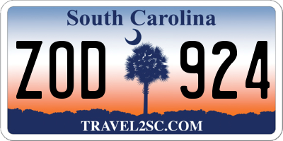 SC license plate ZOD924