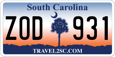 SC license plate ZOD931