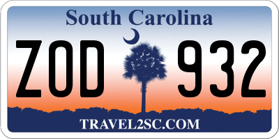 SC license plate ZOD932