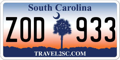 SC license plate ZOD933