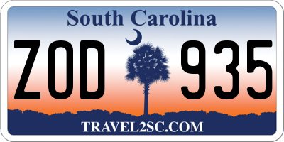 SC license plate ZOD935