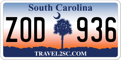 SC license plate ZOD936