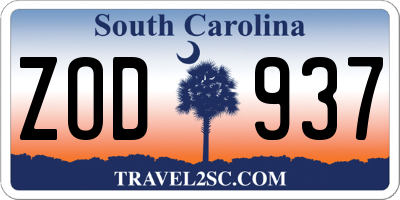 SC license plate ZOD937