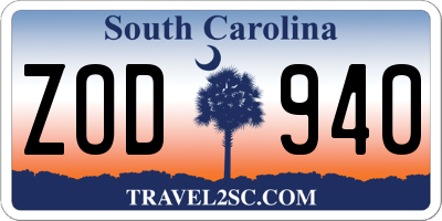SC license plate ZOD940