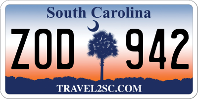SC license plate ZOD942