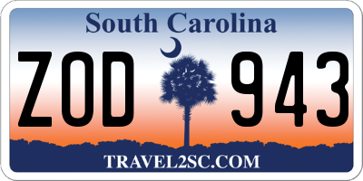 SC license plate ZOD943