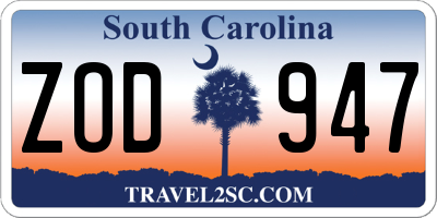 SC license plate ZOD947