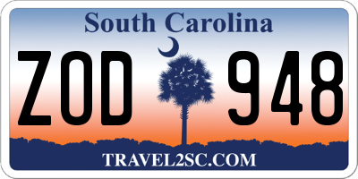 SC license plate ZOD948