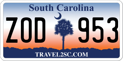 SC license plate ZOD953