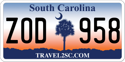 SC license plate ZOD958