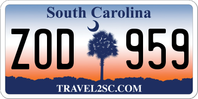 SC license plate ZOD959