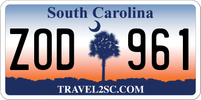 SC license plate ZOD961