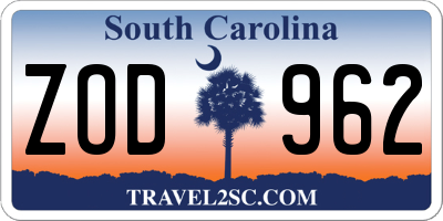 SC license plate ZOD962