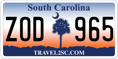 SC license plate ZOD965