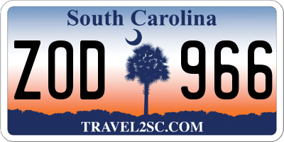 SC license plate ZOD966