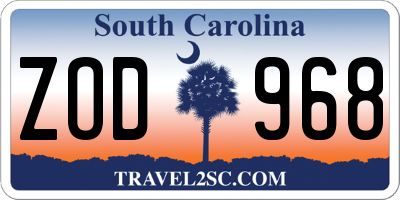SC license plate ZOD968
